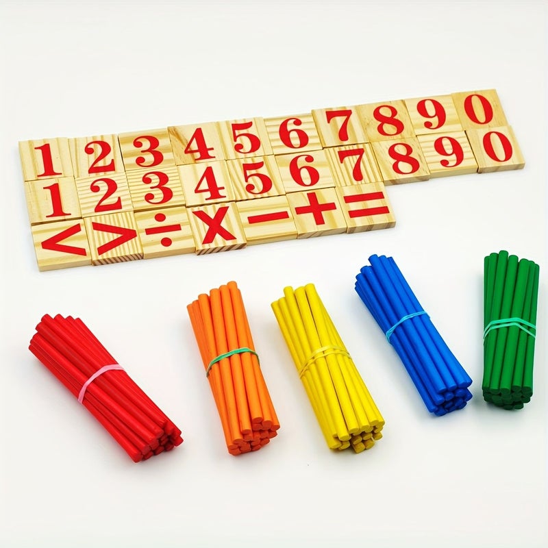 Wooden Math Sticks 127pcs Learning Toy Set Counting Rods Educational Gift for Kids 3 Plus - Image 4