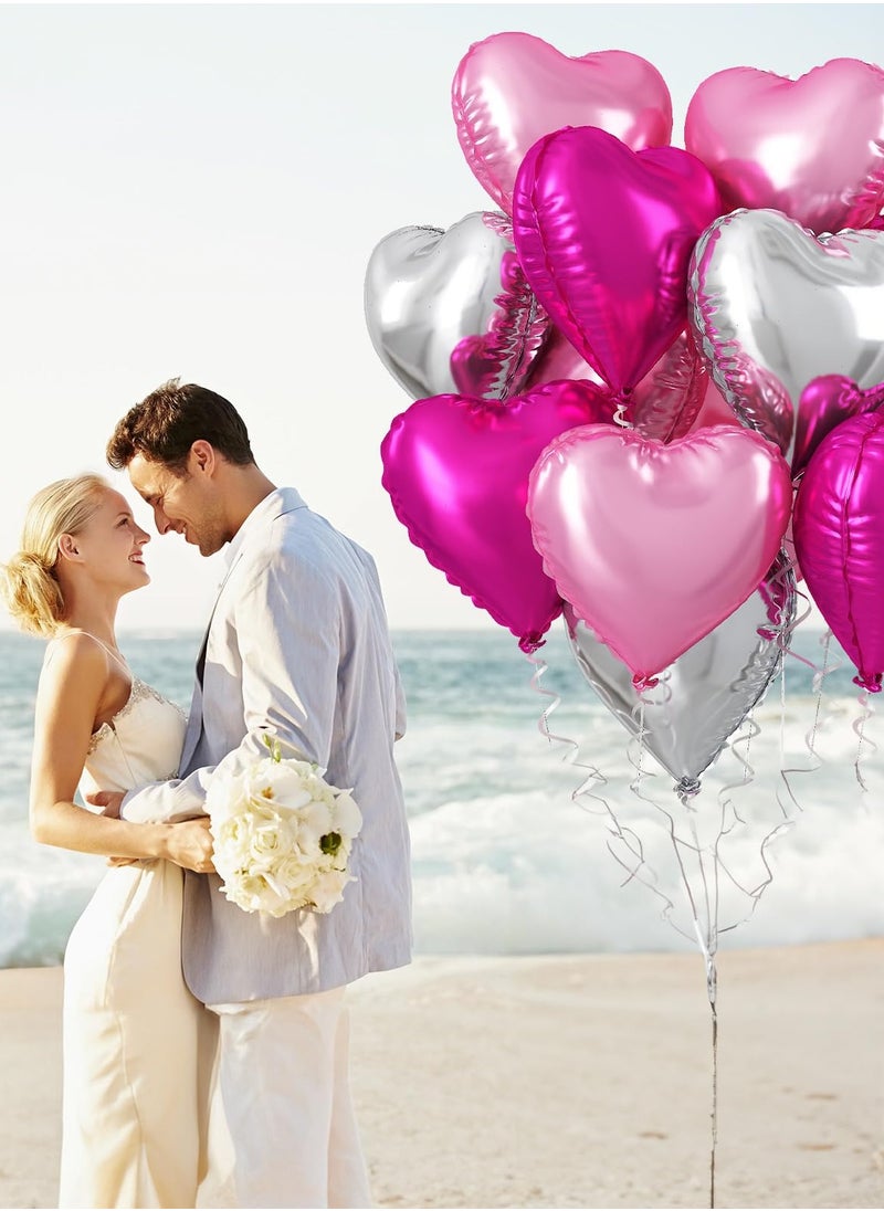 Generic - Fuchsia Heart Shaped Balloons with Balloon Pump and Ribbon,Party Decoration Foil Balloons Set,Wedding Romantic Balloons 10 Pieces 18 inch, Birthday Decorations Heart Balloons - Image 1