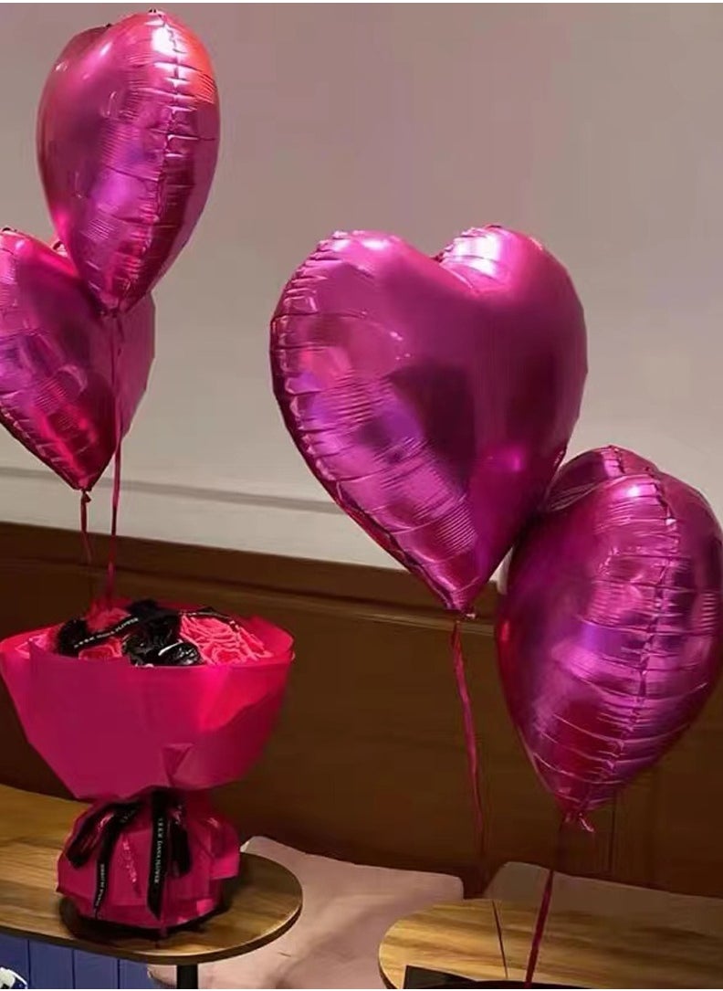 Generic - Fuchsia Heart Shaped Balloons with Balloon Pump and Ribbon,Party Decoration Foil Balloons Set,Wedding Romantic Balloons 10 Pieces 18 inch, Birthday Decorations Heart Balloons - Image 1