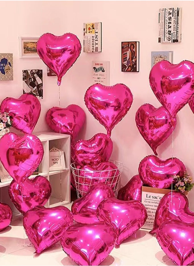 Generic - Fuchsia Heart Shaped Balloons with Balloon Pump and Ribbon,Party Decoration Foil Balloons Set,Wedding Romantic Balloons 10 Pieces 18 inch, Birthday Decorations Heart Balloons - Image 1