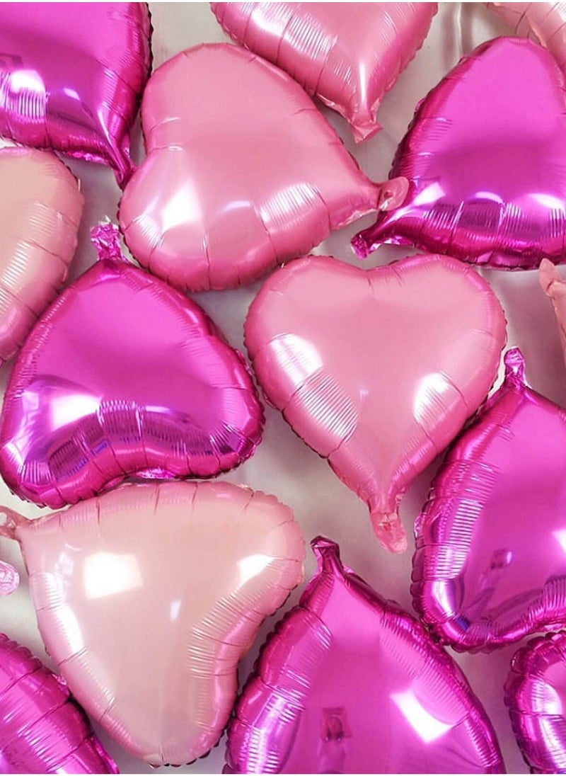 Generic - Fuchsia Heart Shaped Balloons with Balloon Pump and Ribbon,Party Decoration Foil Balloons Set,Wedding Romantic Balloons 10 Pieces 18 inch, Birthday Decorations Heart Balloons - Image 1