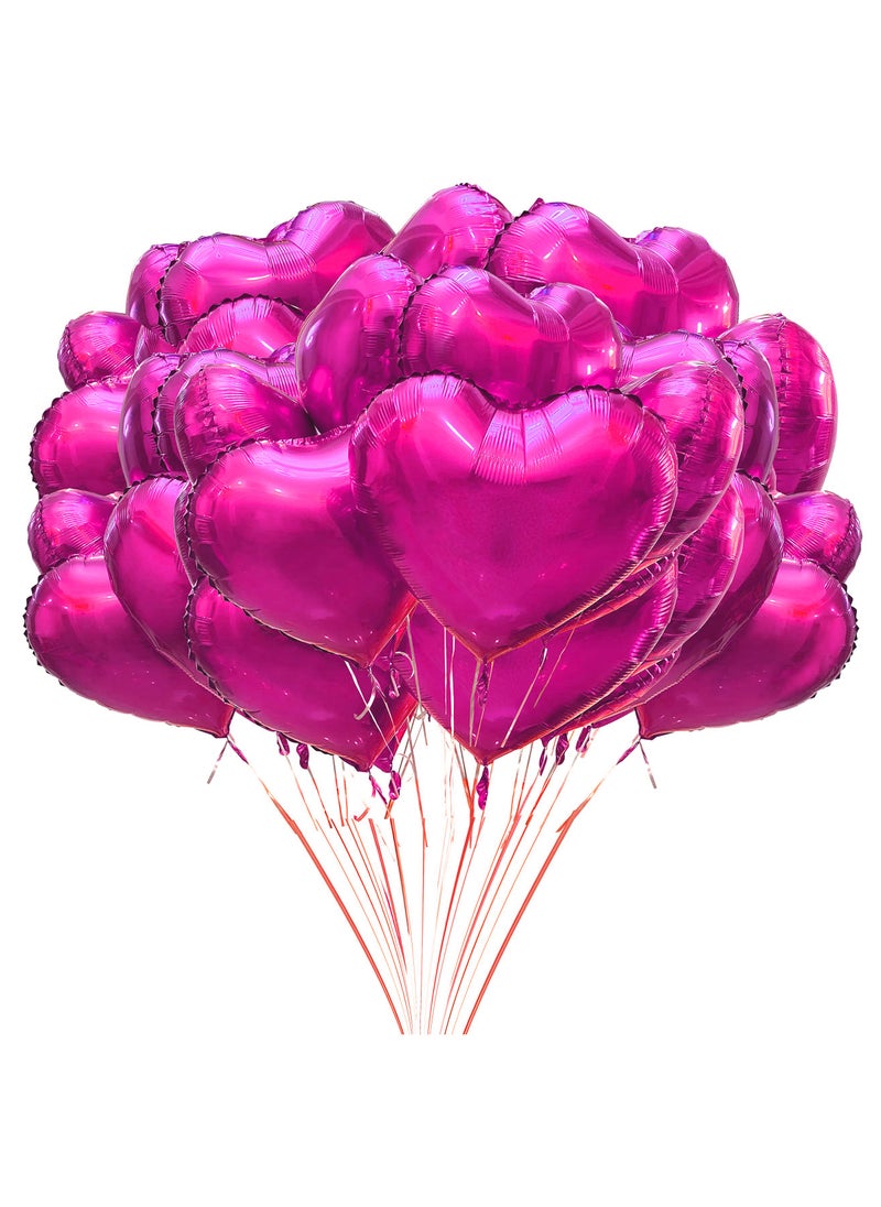 Generic - Fuchsia Heart Shaped Balloons with Balloon Pump and Ribbon,Party Decoration Foil Balloons Set,Wedding Romantic Balloons 10 Pieces 18 inch, Birthday Decorations Heart Balloons - Image 1