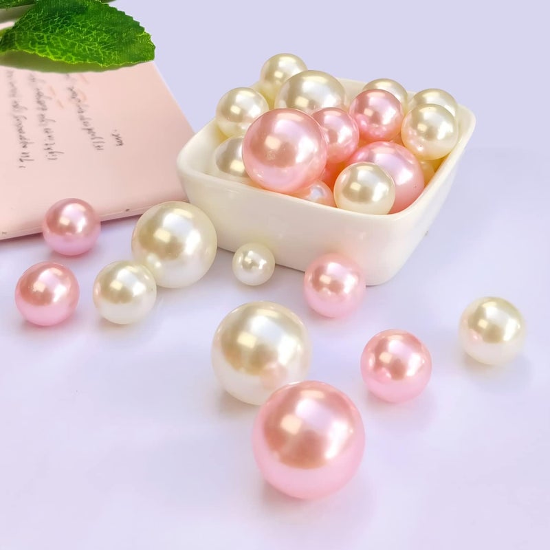 LWQYHTT Pearl for Vase Filler and Transparent Water Gels No Hole Pearl Beads for Wedding Centerpiece Home Table Decor, Pearls for Brush Holder 130PCS (Creamy White, Pink) - Image 4