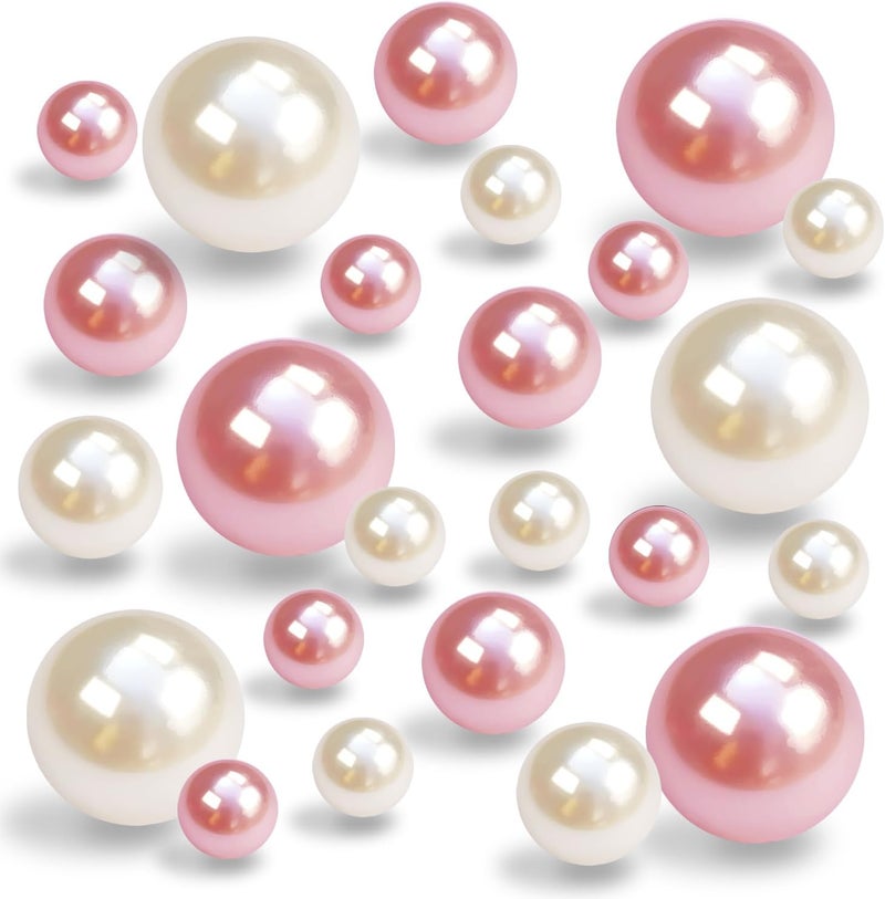 LWQYHTT Pearl for Vase Filler and Transparent Water Gels No Hole Pearl Beads for Wedding Centerpiece Home Table Decor, Pearls for Brush Holder 130PCS (Creamy White, Pink) - Image 1