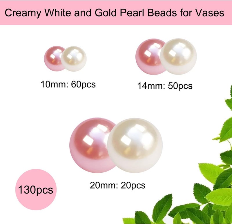 LWQYHTT Pearl for Vase Filler and Transparent Water Gels No Hole Pearl Beads for Wedding Centerpiece Home Table Decor, Pearls for Brush Holder 130PCS (Creamy White, Pink) - Image 2