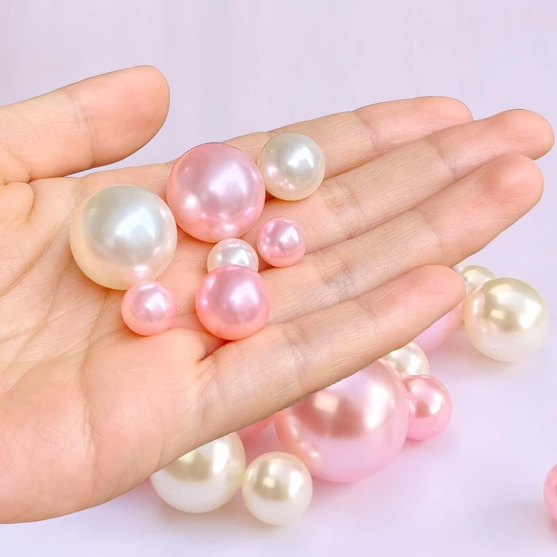 LWQYHTT Pearl for Vase Filler and Transparent Water Gels No Hole Pearl Beads for Wedding Centerpiece Home Table Decor, Pearls for Brush Holder 130PCS (Creamy White, Pink) - Image 5