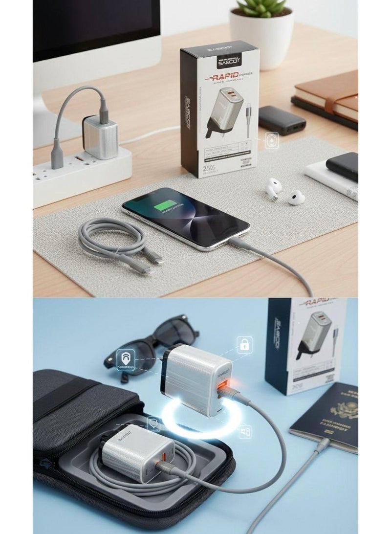 25W Rapid Dual-Port Wall Charger with 1-Meter USB-C to Lightning Cable - Image 4
