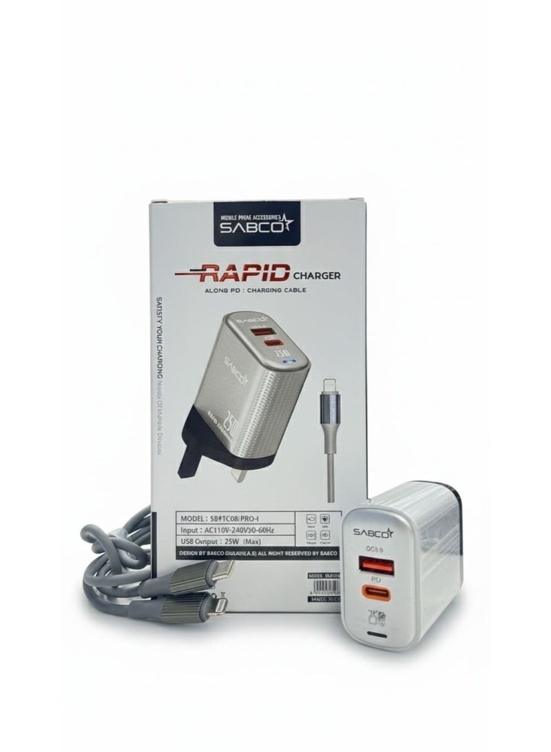 25W Rapid Dual-Port Wall Charger with 1-Meter USB-C to Lightning Cable - Image 1