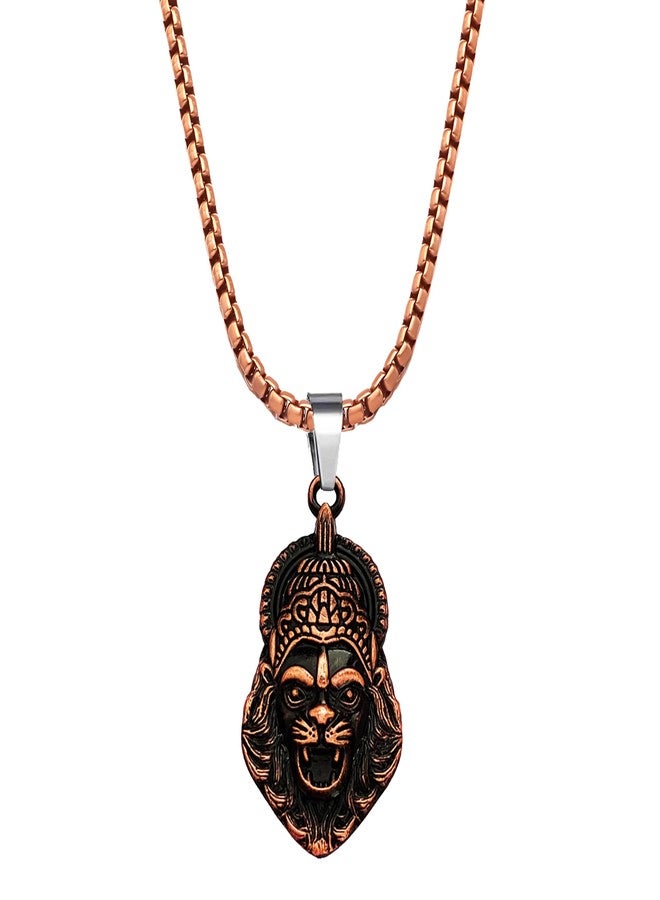 M Men Style Narasimha Metal Pendant With 22 Inch Box Stainless Steel Chain | Lord Narshinha Trident Necklace | Hindu Religious Jewelry for Men & Women SPn2025263 - Image 1