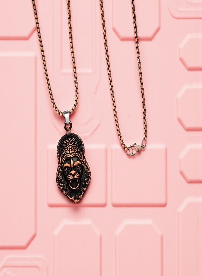 M Men Style Narasimha Metal Pendant With 22 Inch Box Stainless Steel Chain | Lord Narshinha Trident Necklace | Hindu Religious Jewelry for Men & Women SPn2025263 - Image 4