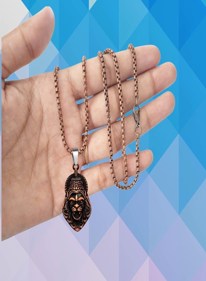 M Men Style Narasimha Metal Pendant With 22 Inch Box Stainless Steel Chain | Lord Narshinha Trident Necklace | Hindu Religious Jewelry for Men & Women SPn2025263 - Image 5