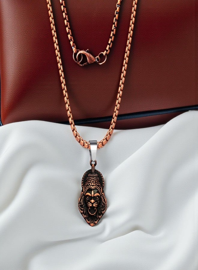 M Men Style Narasimha Metal Pendant With 22 Inch Box Stainless Steel Chain | Lord Narshinha Trident Necklace | Hindu Religious Jewelry for Men & Women SPn2025263 - Image 3