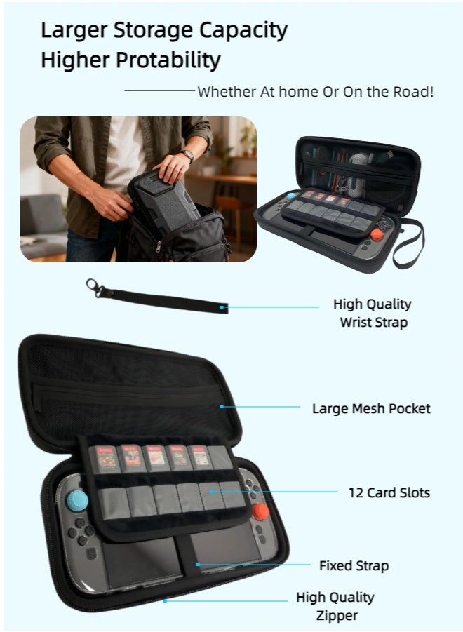 CoolRabbie [Large Capacity]Travel Carry Bag For Nintendo Switch 2 2025,13 In 1 Bundle,[Plus Version] Portable Protective Carrying Case Handbag Pouch With Crystal Cover Kit,6 Thumb Grips,2 HD Tempered Glass Screen Protectors,1 Alignment Frame,2 Cleaning Tools - Image 2