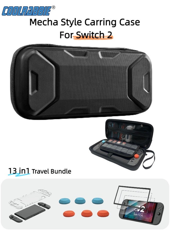 CoolRabbie [Large Capacity]Travel Carry Bag For Nintendo Switch 2 2025,13 In 1 Bundle,[Plus Version] Portable Protective Carrying Case Handbag Pouch With Crystal Cover Kit,6 Thumb Grips,2 HD Tempered Glass Screen Protectors,1 Alignment Frame,2 Cleaning Tools - Image 1