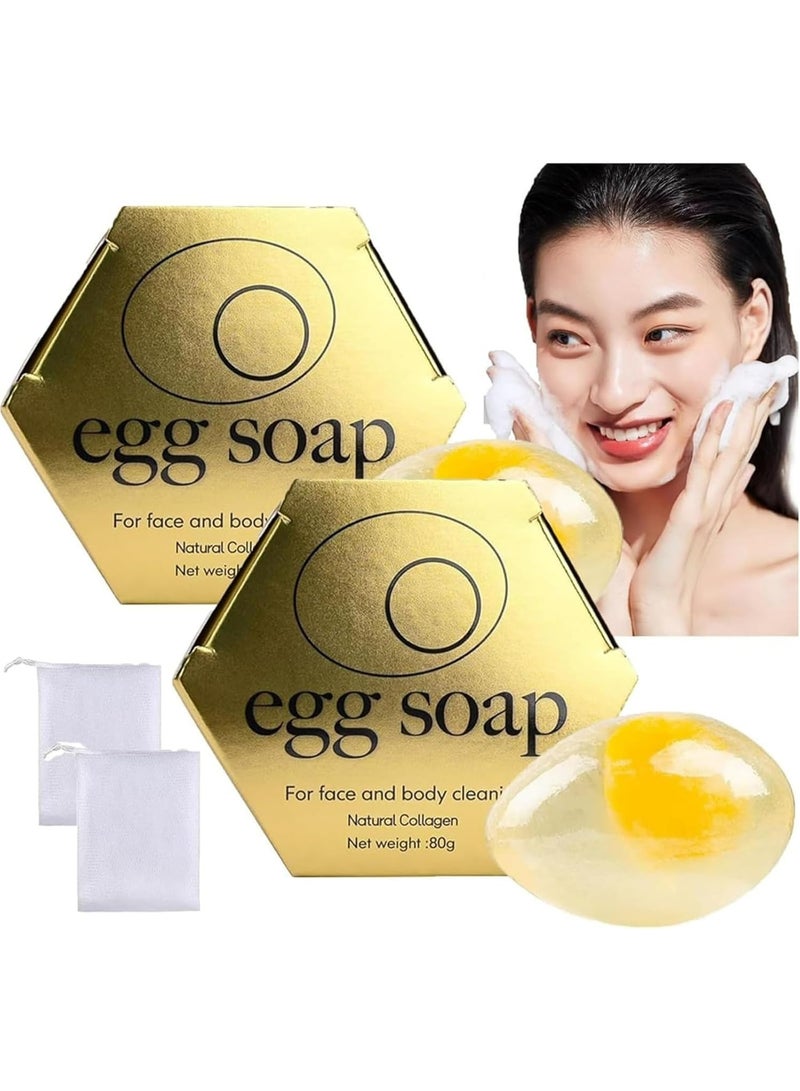 إج صابون البيض لتنظيف الوجه والجسم بالكولاجين الطبيعي 80 جرام قطعتين - Image 1