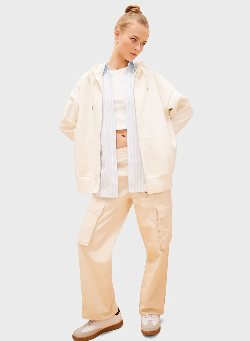 ديفاكتو Oversize Fit Hooded Thick Sweatshirt Fabric Cardig