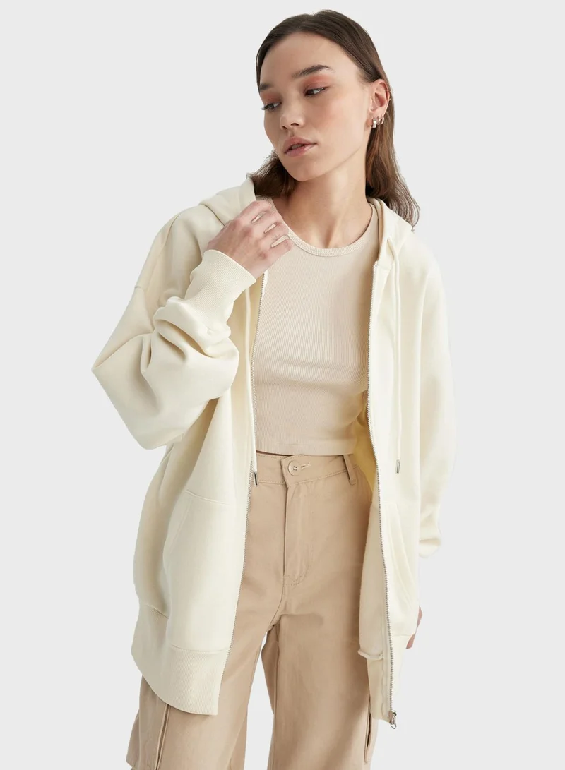 ديفاكتو Oversize Fit Hooded Thick Sweatshirt Fabric Cardig