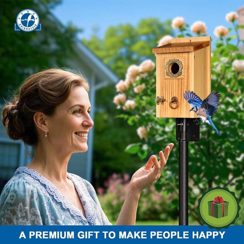 SISTERBIRD Premium Pack of 2 Bluebird Houses for Outside, Garden Bird Houses for Outdoor, Vintage Metal Predator Guard, Birdhouse Gift, Weatherproof Coating Bird Nesting, Assembly Required - Image 2