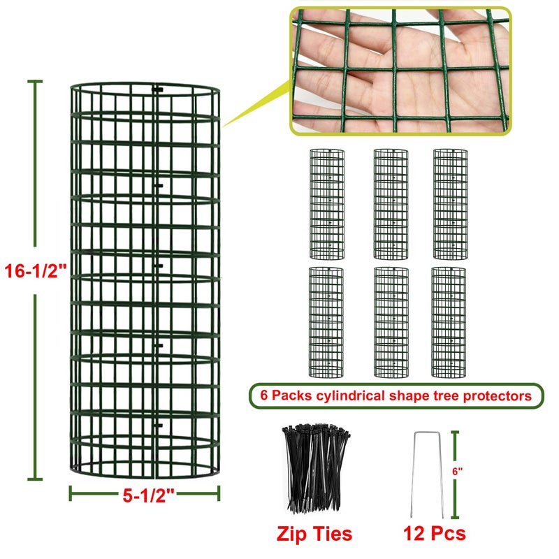 HOLANHING 6/9/12 Pack Tree Trunk Protector, Metal Mesh Tree Bark Protector 5'' Dia x 16-1/2'' H with Zip Ties & Stakes, Expandable Tree Guards Trunk Protector from Deer, Trimmers (6 Packs) - Image 5