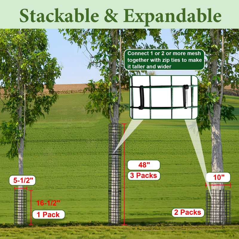 HOLANHING 6/9/12 Pack Tree Trunk Protector, Metal Mesh Tree Bark Protector 5'' Dia x 16-1/2'' H with Zip Ties & Stakes, Expandable Tree Guards Trunk Protector from Deer, Trimmers (6 Packs) - Image 3