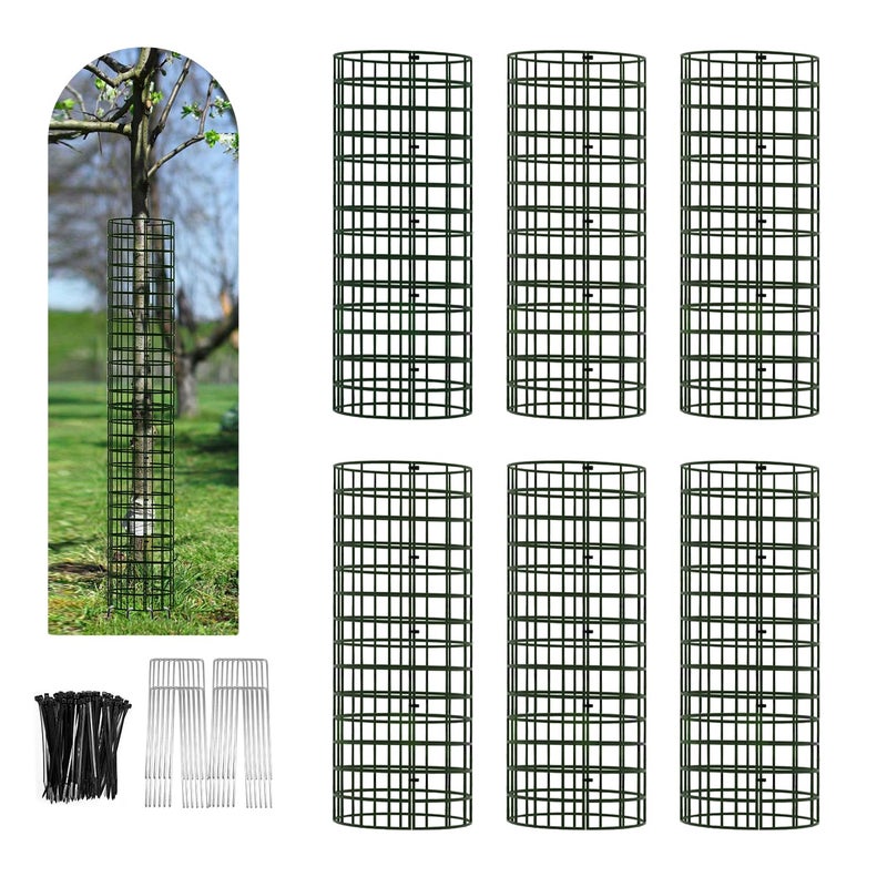 HOLANHING 6/9/12 Pack Tree Trunk Protector, Metal Mesh Tree Bark Protector 5'' Dia x 16-1/2'' H with Zip Ties & Stakes, Expandable Tree Guards Trunk Protector from Deer, Trimmers (6 Packs) - Image 1