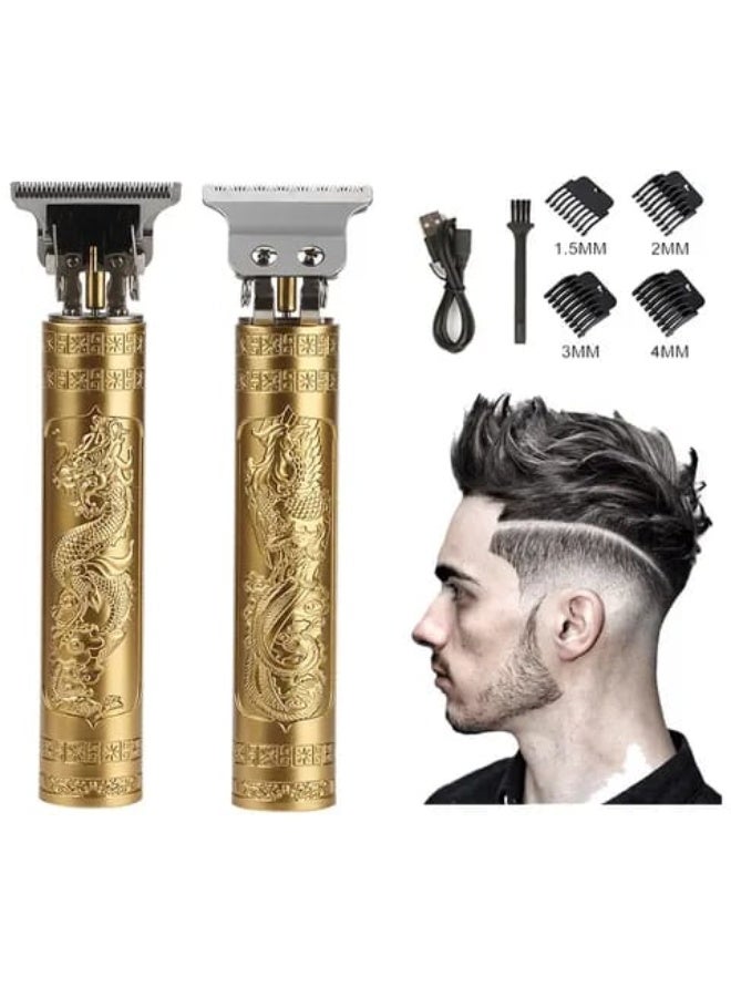 Professional T9 Vintage USB Rechargeable Cordless Hair Trimmer - Gold Dragon Design Electric Clipper - Image 1