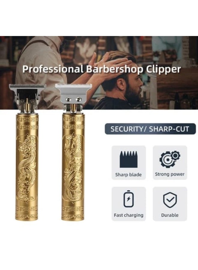 Professional T9 Vintage USB Rechargeable Cordless Hair Trimmer - Gold Dragon Design Electric Clipper - Image 2