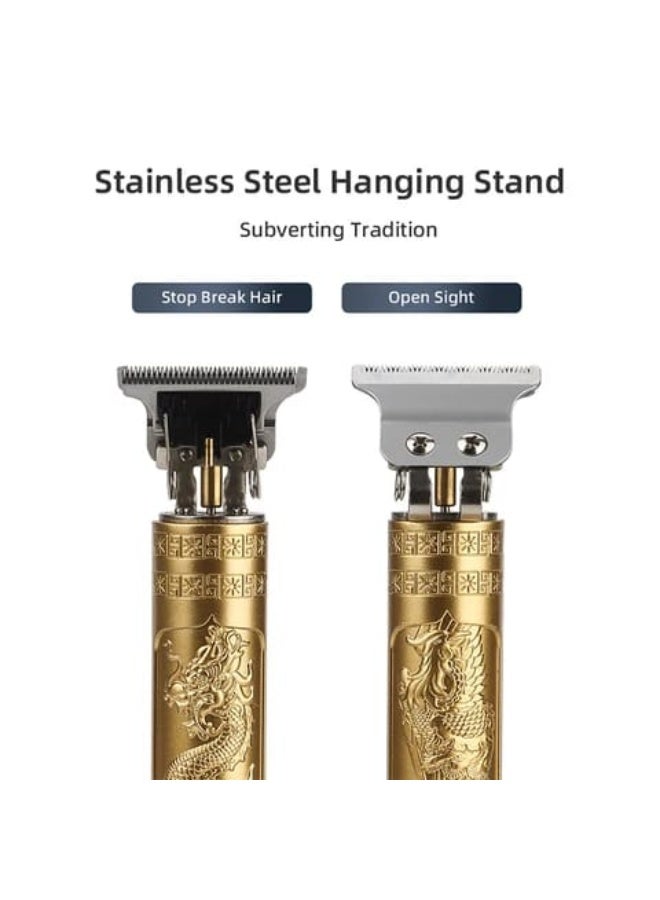 Professional T9 Vintage USB Rechargeable Cordless Hair Trimmer - Gold Dragon Design Electric Clipper - Image 4