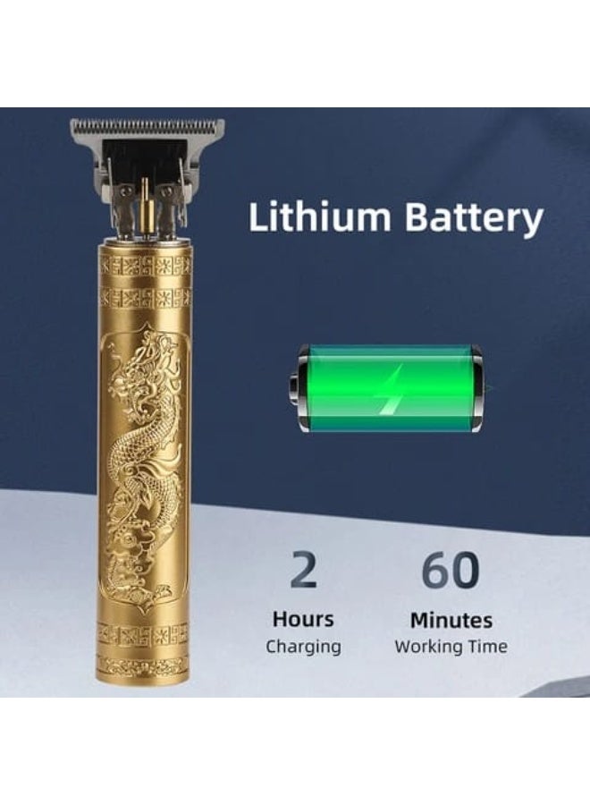 Professional T9 Vintage USB Rechargeable Cordless Hair Trimmer - Gold Dragon Design Electric Clipper - Image 5