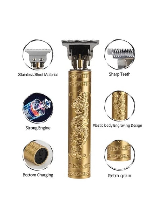 Professional T9 Vintage USB Rechargeable Cordless Hair Trimmer - Gold Dragon Design Electric Clipper - Image 3