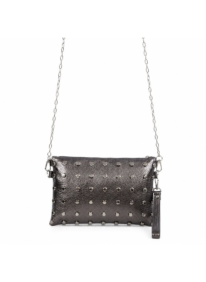 Women’s Studded Clutch Bag with Detachable Shoulder Chain and Wrist Strap, Zipper Evening Crossbody Purse - Image 2