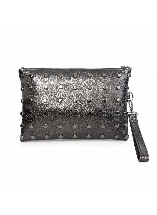 Women’s Studded Clutch Bag with Detachable Shoulder Chain and Wrist Strap, Zipper Evening Crossbody Purse - Image 3