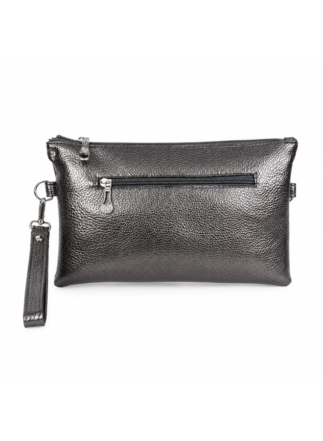 Women’s Studded Clutch Bag with Detachable Shoulder Chain and Wrist Strap, Zipper Evening Crossbody Purse - Image 4