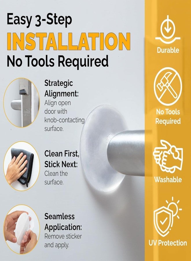 آي كير واقيات الجدران من آي كير - وسادات حماية جدارية ذاتية اللصق من السيليكون الممتاز، مصدات مقابض الأبواب الممتصة للصدمات، تحمي الجدران والأثاث من التلف، شفافة (عبوة من 6 قطع) - Image 4