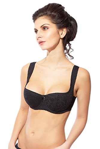 Rosme Women's Balconette Bra with Push Up Effect – Plus Size Sexy Lace Demi Half Cup Bra – Lightly Padded Underwired Low Cut Mesh Design Annija, Black, Size 42DDD - Image 3