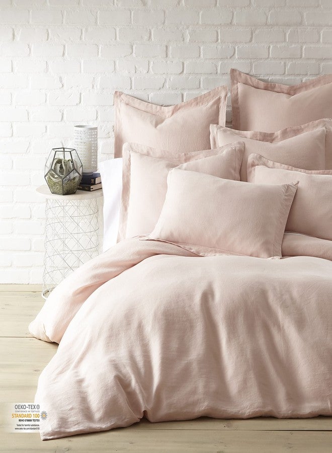 ليفتيكس هوم ليف تكس هوم - كتان 100% - غطاء وسادة أوروبي - كتان مغسول - لون وردي فاتح - مقاس غطاء الوسادة (26 × 26 بوصة)، بدون حشوة - Image 2