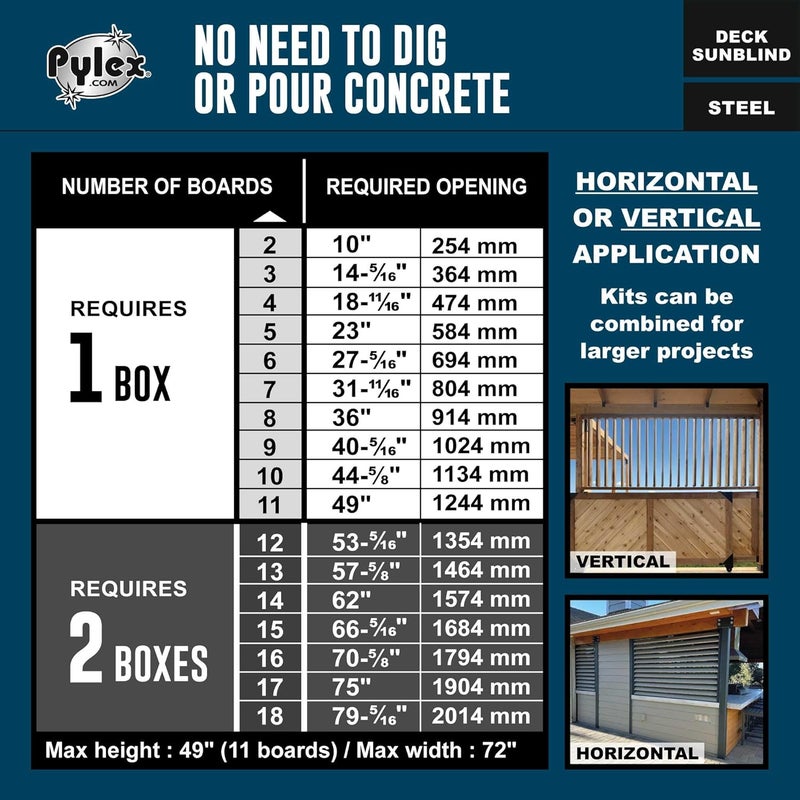 Pylex Deck Sunblind System 11060, Louvers Bracket Shutter Hardware Kit, Up to 11 Boards (48'') - Black Steel Baked Powder Coating Brackets - Image 4