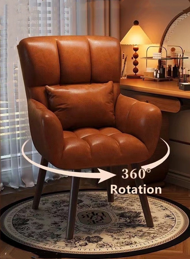 كوتيس كرسي مكياج Kutis 360°، كرسي كمبيوتر، كرسي طعام، كرسي أريكة مع وسادة لغرفة النوم وغرفة المعيشة والمطعم، جلد، خشب، 56 × 40 × 82 سم - Image 1