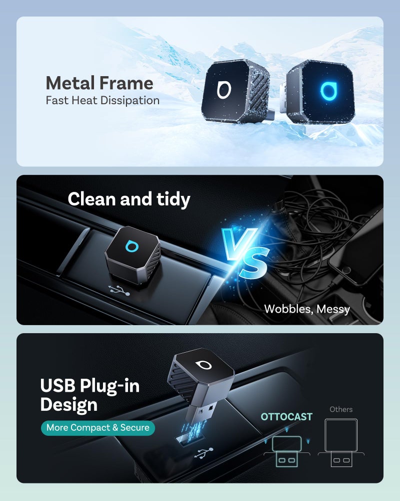 OTTOCAST Mini 3.0 (Pot) 2025 2-in-1 Wireless CarPlay/Android Auto Adapter, 5GHz WiFi, Auto Connect for 2016+ Cars - Image 5