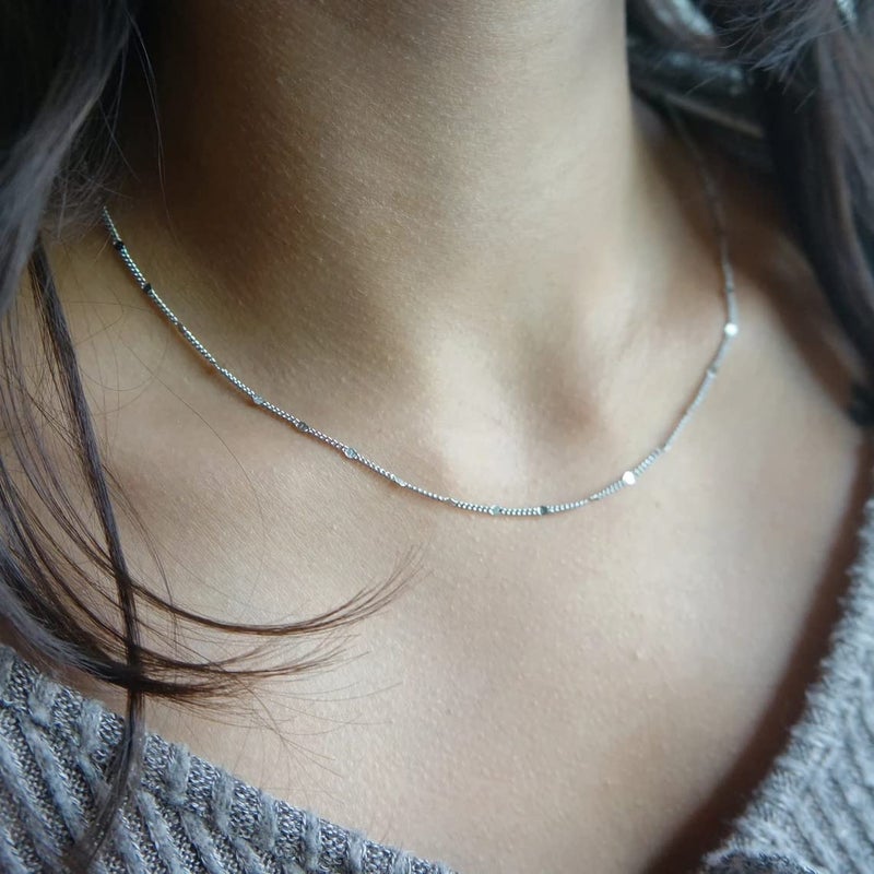 BERISO 14K Gold/Silver Plated Choker Necklace for Women Shining Dots Station Gold Chain Necklace Beads Sparkle Chain Necklace Link Chain Exquisite Jewelry for women - Image 2