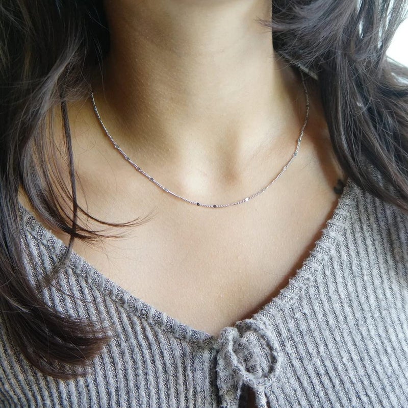 BERISO 14K Gold/Silver Plated Choker Necklace for Women Shining Dots Station Gold Chain Necklace Beads Sparkle Chain Necklace Link Chain Exquisite Jewelry for women - Image 3