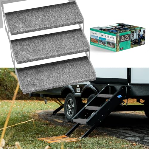 LATCH.IT RV Step Covers 3 Pack | 23" Wide Camper Step Covers | Gray Stair Cover | Straight Steps Carpets | Fits 8-11" Deep Stairs | Camper Stairs Carpet | Keep Your RV Cleaner with Our Stair Carpet - Image 1