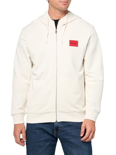 HUGO Regular Fit Square Logo Jersey Hooded Zip Up Sweatshirt linen cream L