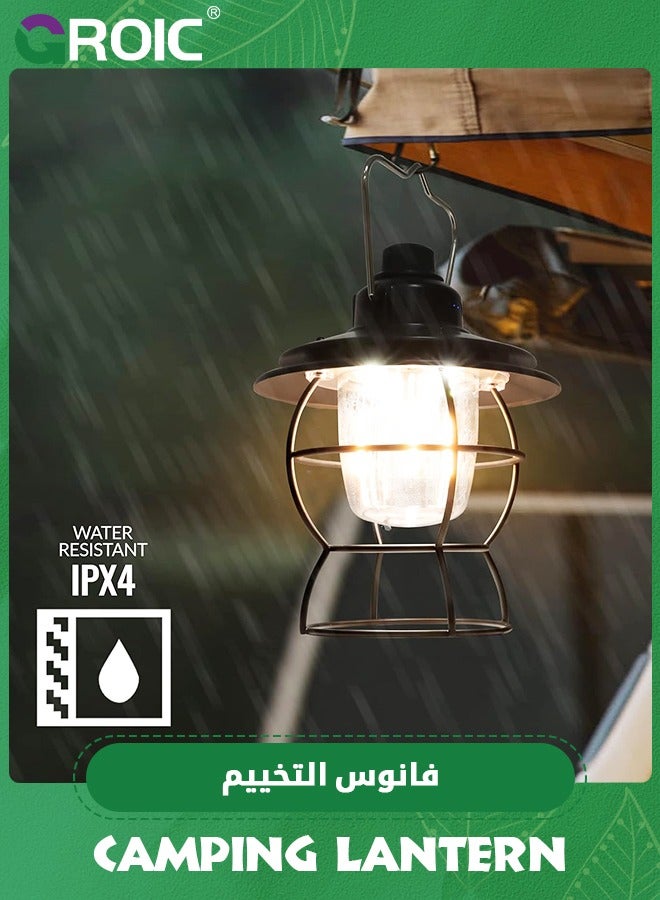 GROIC فانوس LED عتيق، فانوس سكة حديد للتخييم قابل لإعادة الشحن، طراز قديم، ديكور فانوس طاولة كلاسيكي مع تحكم قابل للتعتيم، ضوء خيمة معلق محمول للتخييم في الهواء الطلق - Image 5
