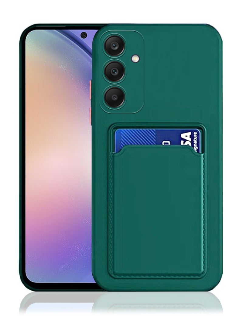For Samsung Galaxy A55 5G Slim Full Body Silicone Protective Phone Case Cover With Card Slot Holder - Green - Image 1