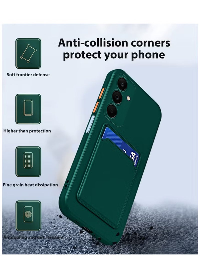 For Samsung Galaxy A55 5G Slim Full Body Silicone Protective Phone Case Cover With Card Slot Holder - Green - Image 2