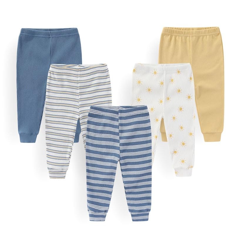 JELYLOVE Unisex Baby Boy Girl Pants Sets Cotton Soft Infants Bottoms Casual 5 Pack 0-12 Month Babies' Leggings - Image 1