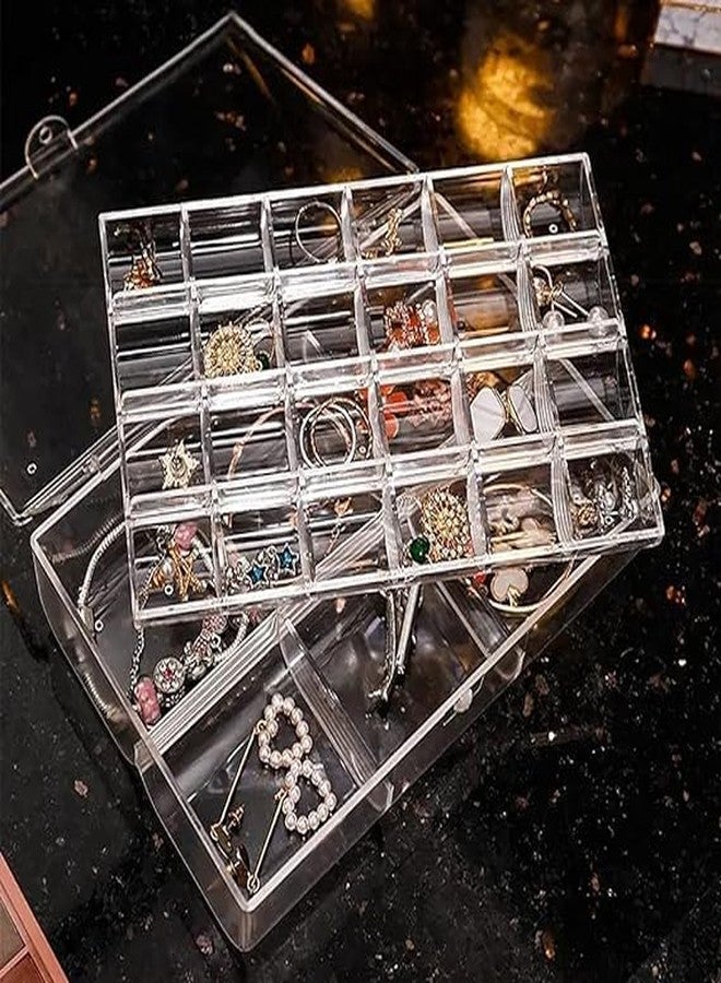 Botash صندوق تخزين مجوهرات بوتاش ذو طبقتين من الأكريليك مع غطاء، حامل للخواتم والأقراط والقلائد، منظم مجوهرات مصنف للنساء والفتيات، صندوق تخزين مجوهرات شفاف (قطعة واحدة/متعدد الألوان) - Image 1