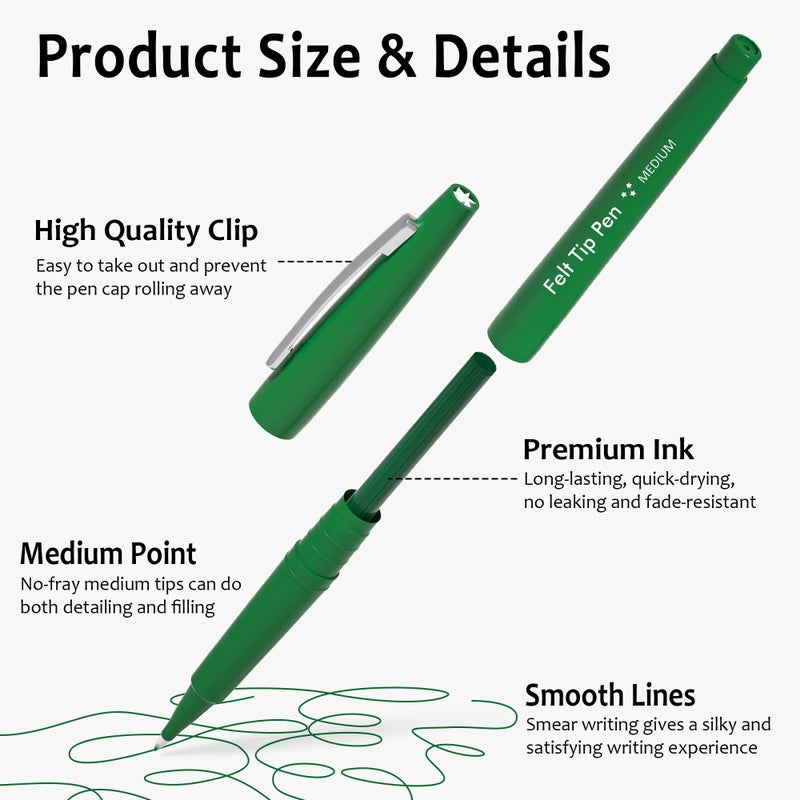 Lelix Felt Tip Pens, 30 Green Pack, 0.7mm Medium Point, Felt Tip Markers Pens for Journaling, Writing, Note Taking, Planner, Perfect for School Office and Art Supplies - Image 3