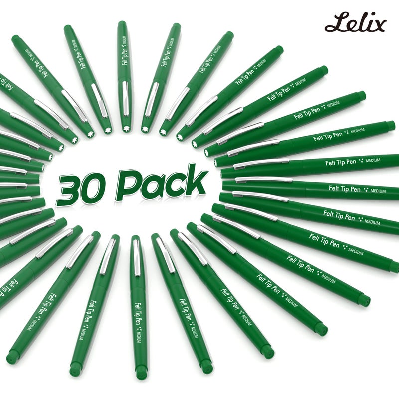 Lelix Felt Tip Pens, 30 Green Pack, 0.7mm Medium Point, Felt Tip Markers Pens for Journaling, Writing, Note Taking, Planner, Perfect for School Office and Art Supplies - Image 2